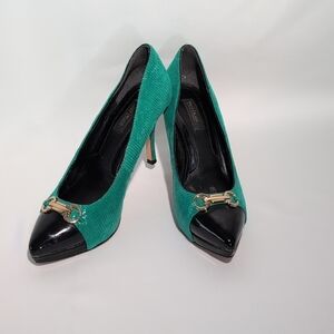 White House Black Market Green and Black Heels